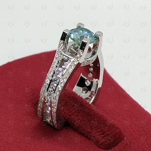 2.09Ct Aqua Blue Moissanite Engagement Ring - 4 Prong Ring - Authentic Moissanite Wedding Ring - Unique Proposal Ring - Moissanite Ring