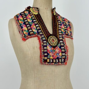 Vintage Afghan tribal dress panel, Tribal embroidery yoke neckpiece