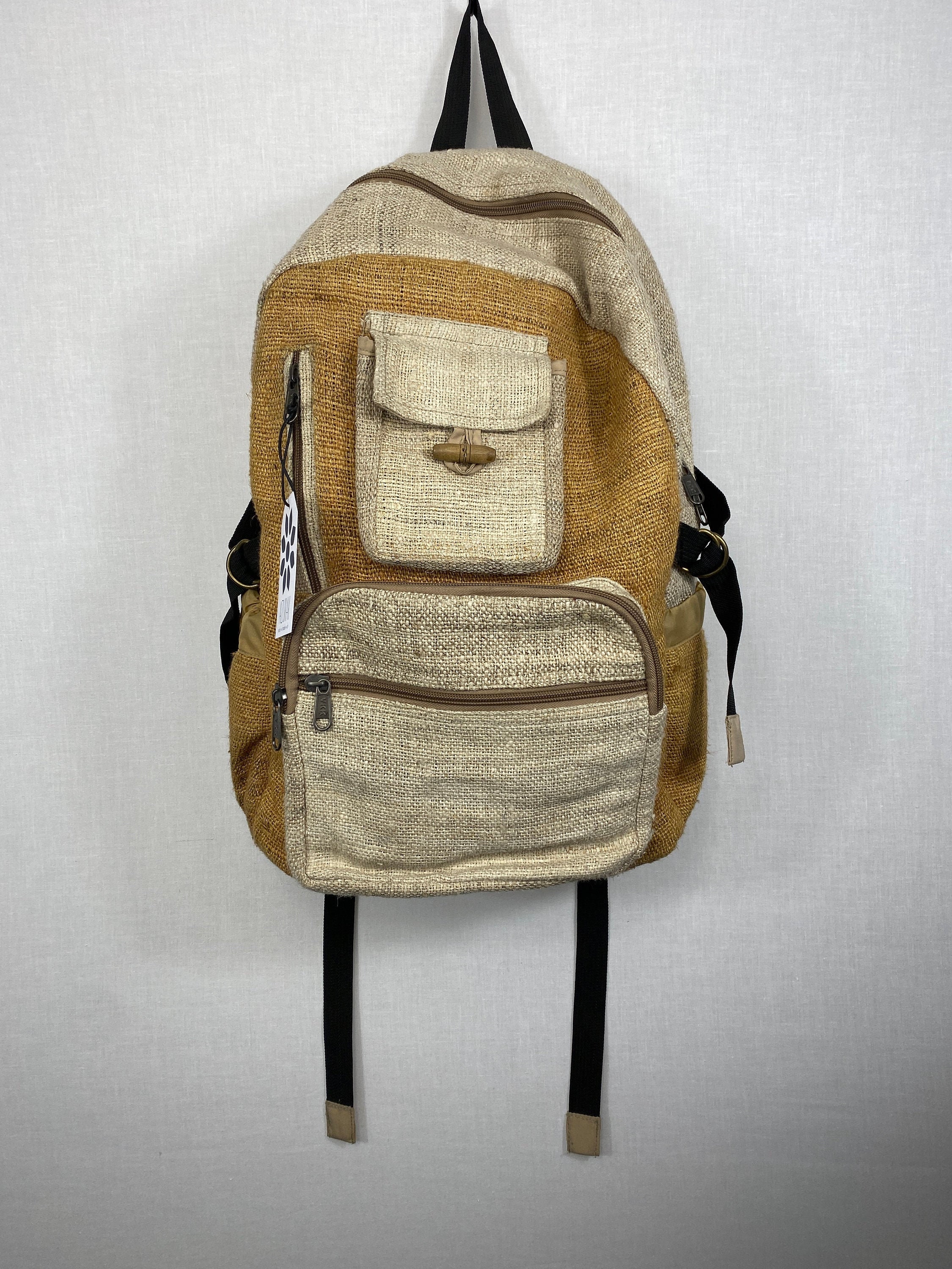 Hemp Backpack Hand Woven Fabrics Laptop Pocket Etsy
