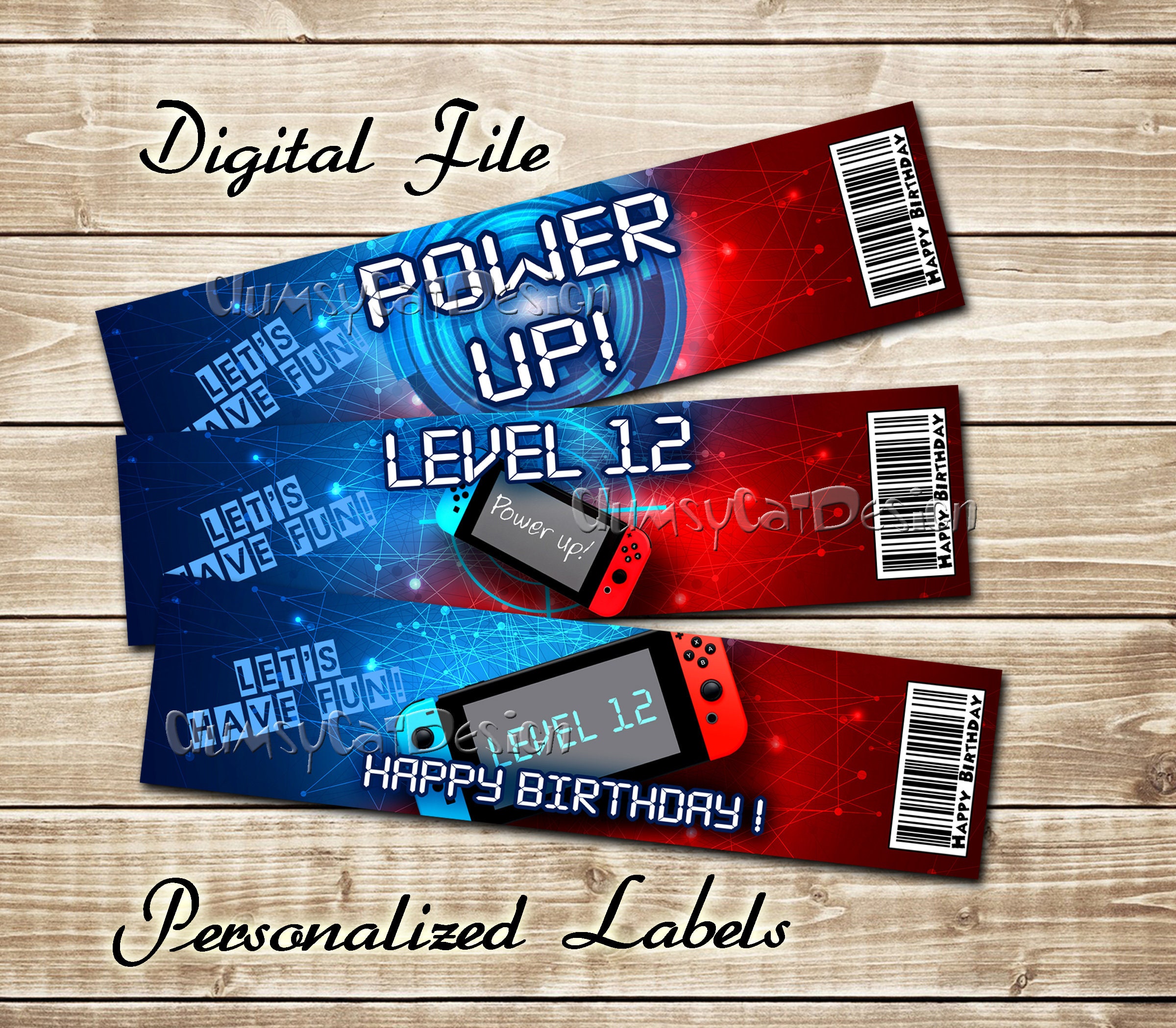Video game labels Switch water bottle Blue Red game labels Etsy