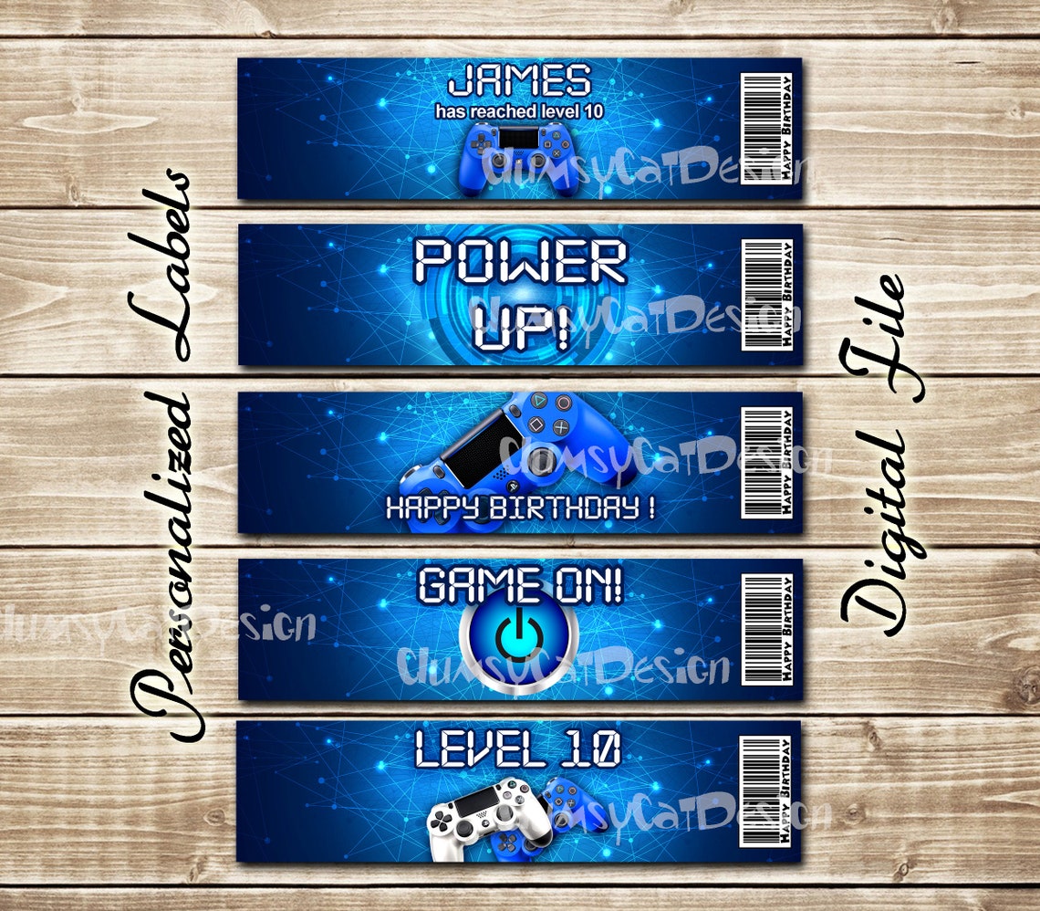 Video game party Bottle label gamer Game controller PS Etsy