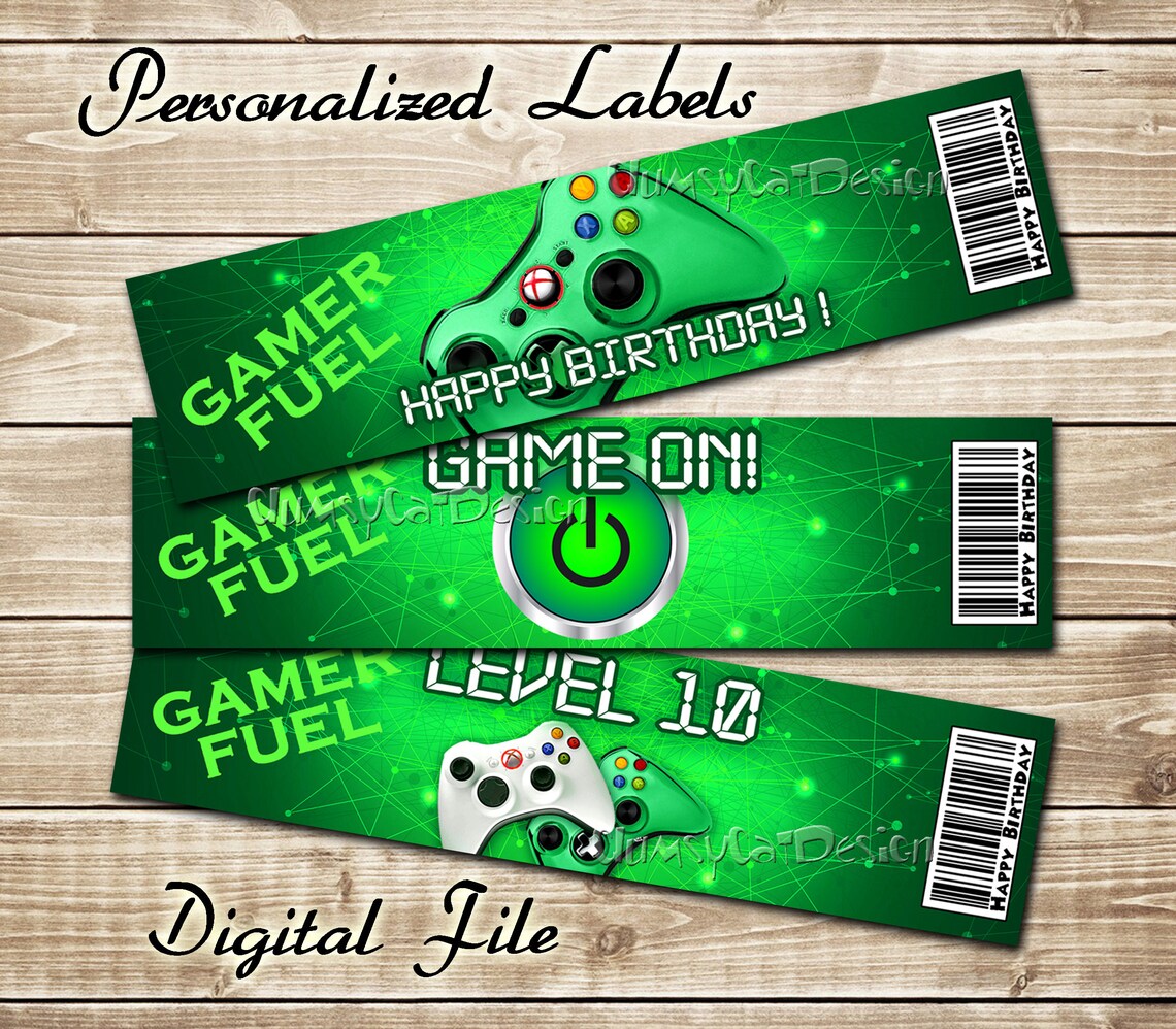 Green Game Labels Video Game Labels Bottle Label Gamer Etsy