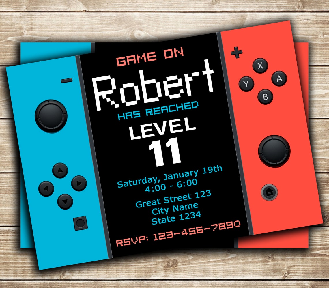 Video game invite Switch invitation Blue Red invitation Etsy