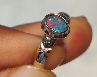 100% Natural Australian Opal Doublet Gemstone Ring 925 Solid Sterling Silver Ring Handmade Stone Size 6x4 mm Gift Diwali Sale Ring
