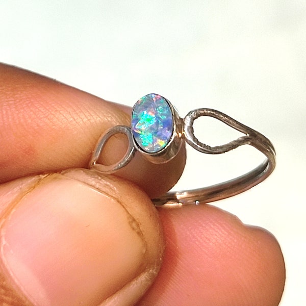 100% Natural Australian Opal Doublet Gemstone Ring 925 Solid Sterling Silver Ring Handmade Stone Size 6x4 mm Gift Columbus day Sale Ring