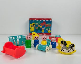 Vintage Fisher Price Play Family Nursery Set # 761 With Box, Made in Belgium, Complete, In Good Condition