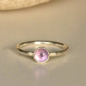 Dimple Textured Silver Stacking Ring with Amethyst Gemstone image 2