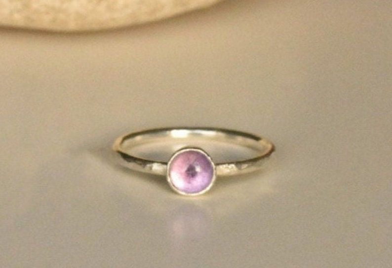 Dimple Textured Silver Stacking Ring with Amethyst Gemstone image 2