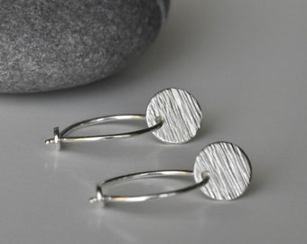 Line Textured Silver Coin Hoops