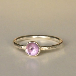 Dimple Textured Silver Stacking Ring with Amethyst Gemstone image 1