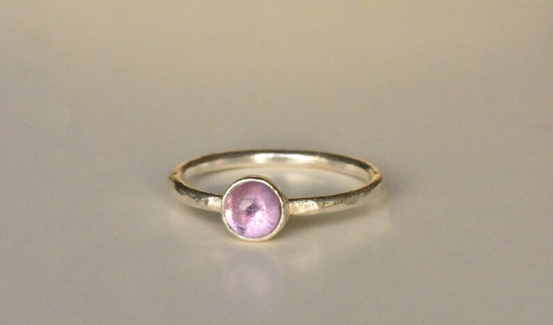 Dimple Textured Silver Stacking Ring with Amethyst Gemstone image 1