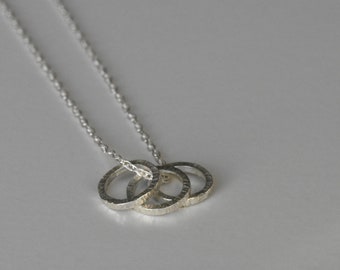 Three Textured Silver Circles Necklace