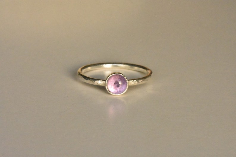 Dimple Textured Silver Stacking Ring with Amethyst Gemstone image 6