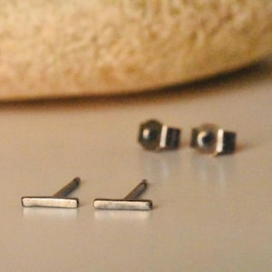 Oxidised Silver Micro Bar Studs