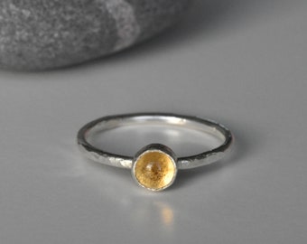 Dimple Textured Silver Stacking Ring with Citrine Gemstone