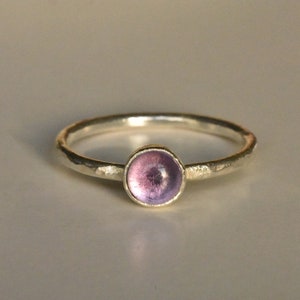 Dimple Textured Silver Stacking Ring with Amethyst Gemstone image 3