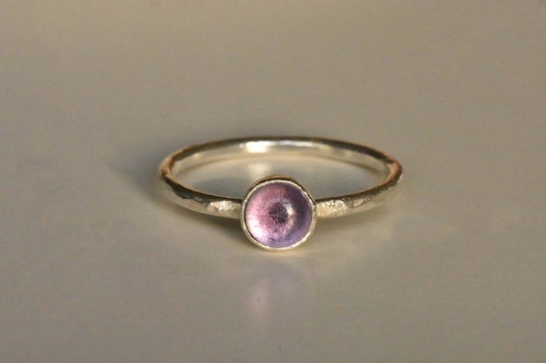 Dimple Textured Silver Stacking Ring with Amethyst Gemstone image 3