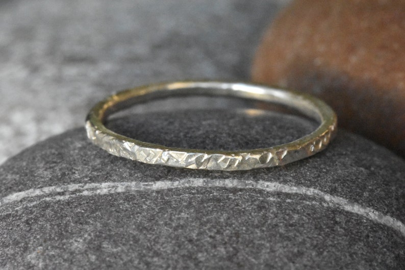 Chequer Textured Silver Stacking Ring image 1