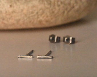 Oxidised Silver Micro Bar Studs