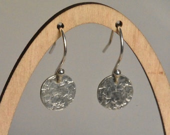 Chequer Textured Silver Coin Dangle Earrings