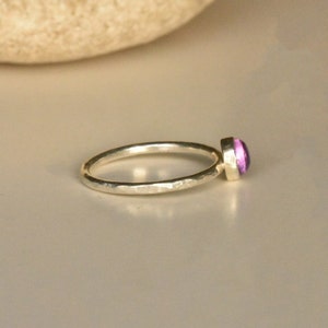 Dimple Textured Silver Stacking Ring with Amethyst Gemstone image 4