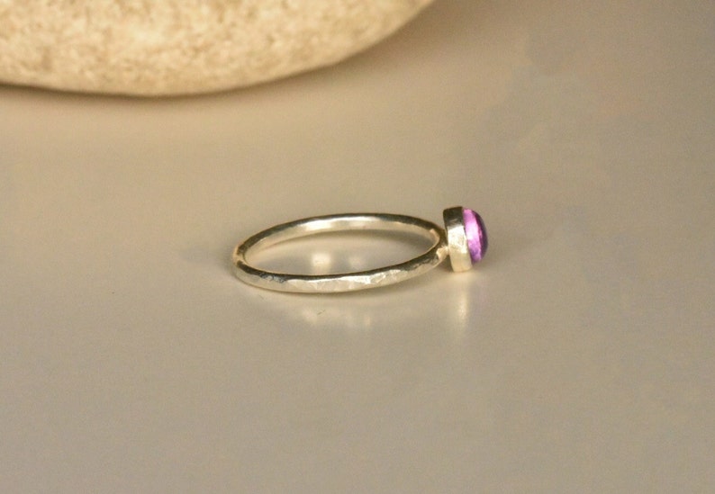 Dimple Textured Silver Stacking Ring with Amethyst Gemstone image 4