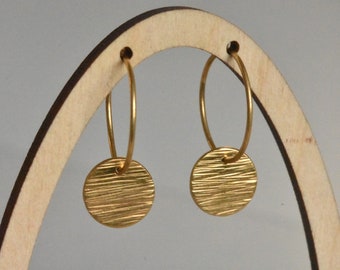 Line Textured Gold Vermeil Coin Hoops