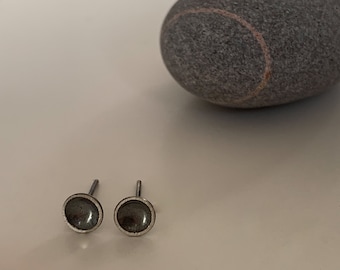 Handmade Contemporary Oxidised Eco Silver Domed Studs (Small)