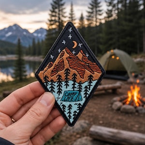 Camping Patch Iron On, Camp Life Embroidered Patch, Mountain Forest Patch, Outdoor Adventure Patch, Backpack Patch, Nature Badge - P010