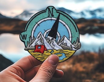 Reispatch, berg Noorwegen kompaspatch, zwerver opstrijkbare ontdekkingsreiziger geborduurde patch, reispatch, parkavonturenpatch - P022