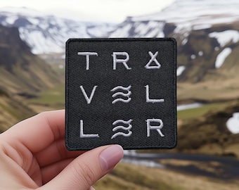 Reispatch, IJslandse Vegvisir reiziger-patch, IJslandse mascotte voor reizigers, traditionele Viking IJslandse Noorse borduurpatch - P011