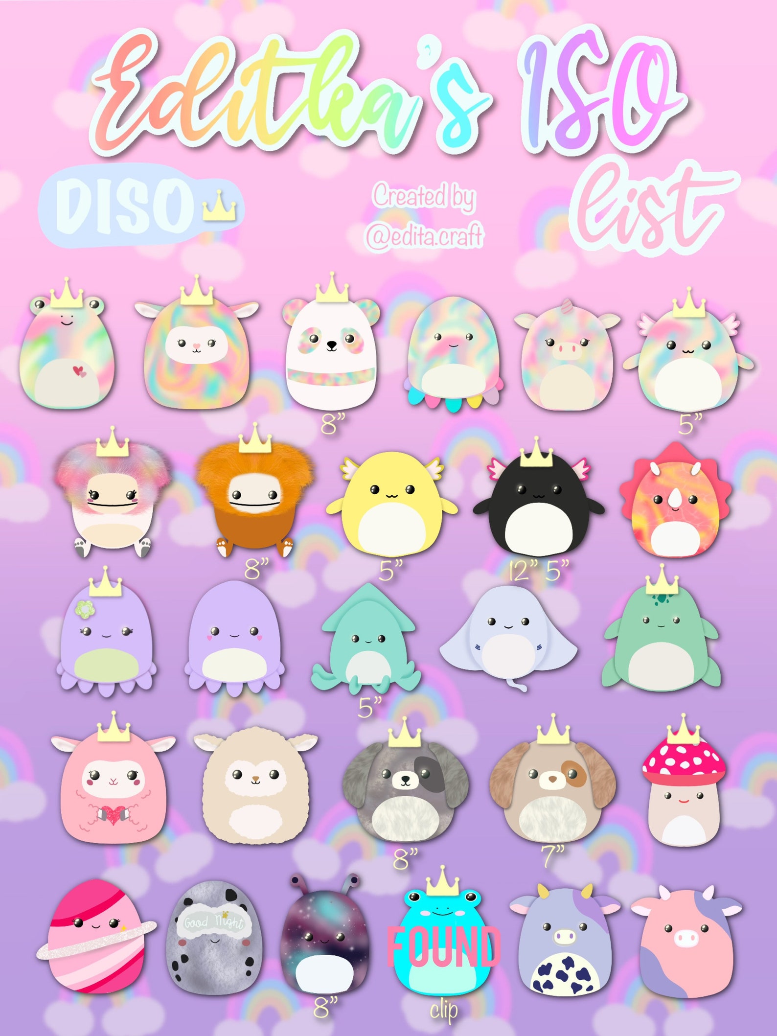 CUSTOM Squishmallows ISO/DISO list digital pdf download Etsy