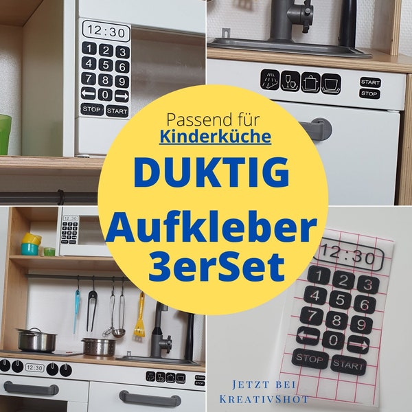 3er Set Aufkleber/Sticker Kinderküche passend für IKEA Kinderküche DUKTIG 3er Set: Mikrowellen, Backofen und Spülmaschinen Aufkleber