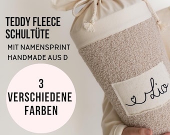 Schultüte mit Namen handgezeichnet  I Schultüte Teddystoff I personalisierte Schultüte Handmade