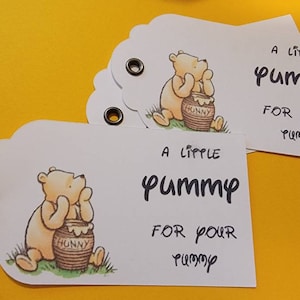 Winnie the Pooh A little Yummy for your tummy honey jar or party favor tags/ Baby Shower tags/ Birthday Tags/ Hanging tags/ Custom Gift Tag