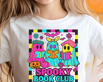 Halloween png file, Spooky Book Club png, Cute Halloween Png, Girl Halloween png, Neon Bookish Ghost Png, Trendy Shirt Design, Preppy Design