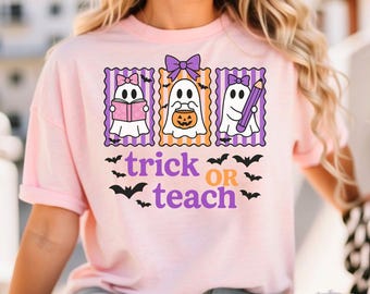Teacher Halloween Png, Trick or Teach Png, Halloween Teacher Png, Funny Teacher Png, Coquette Ghost Teacher Png, Spooky Teacher Sublimation