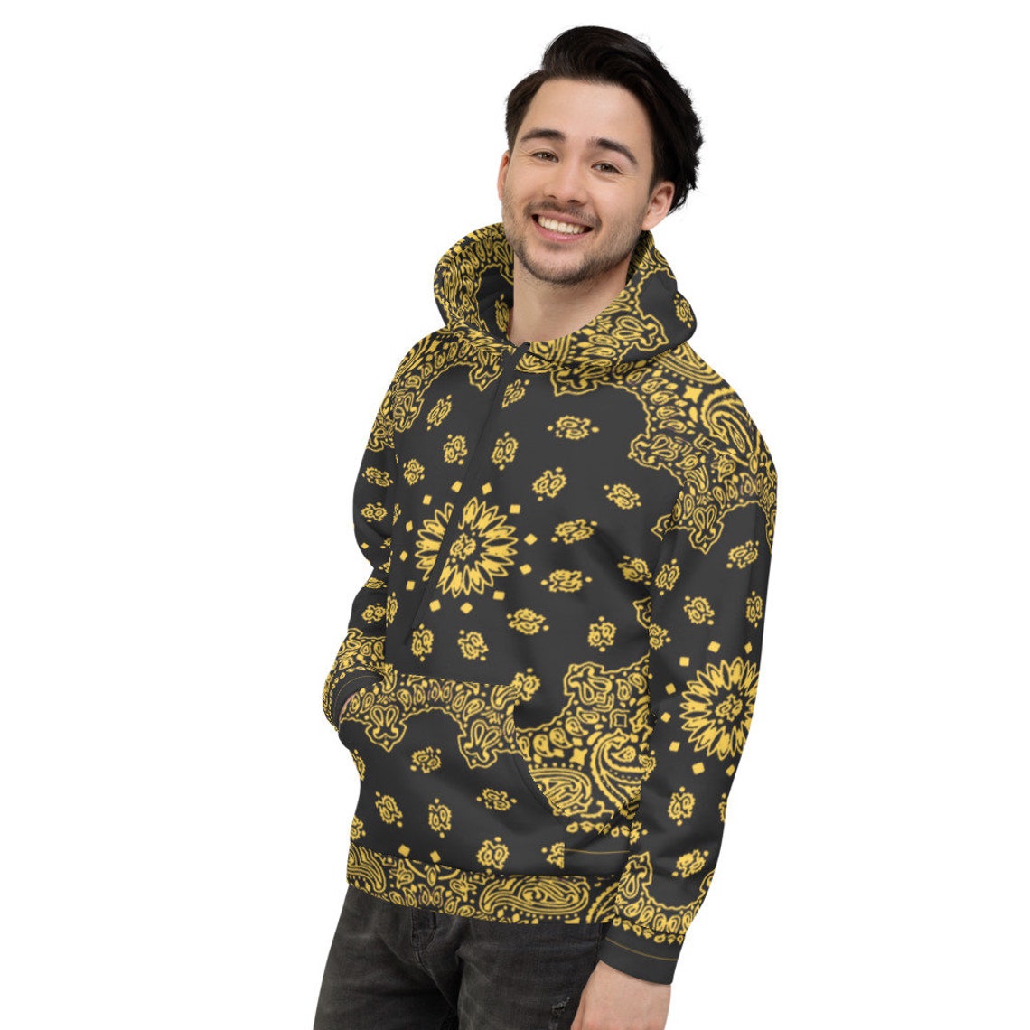 Black Yellow Bandana Unisex Hoodie Etsy