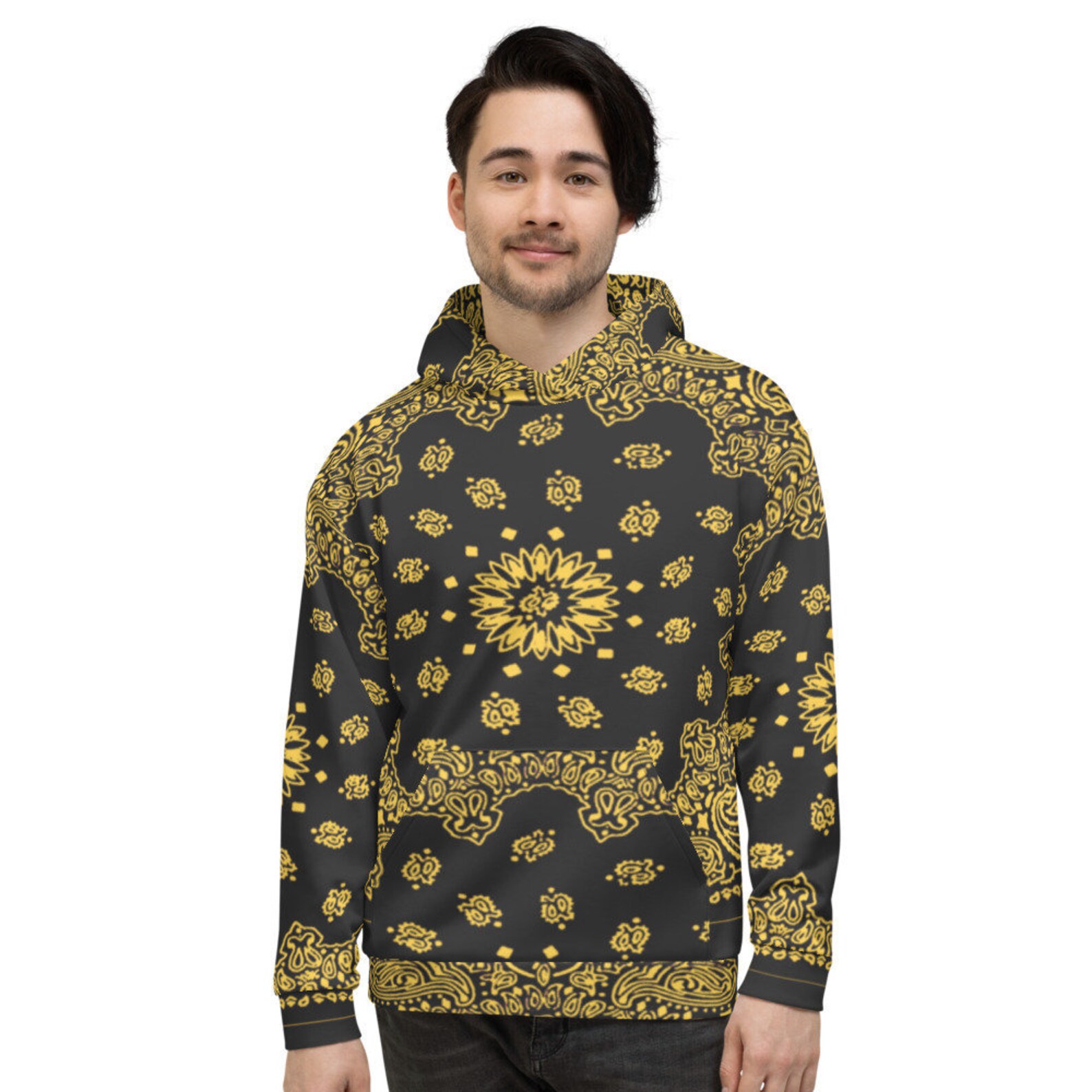 Black Yellow Bandana Unisex Hoodie Etsy