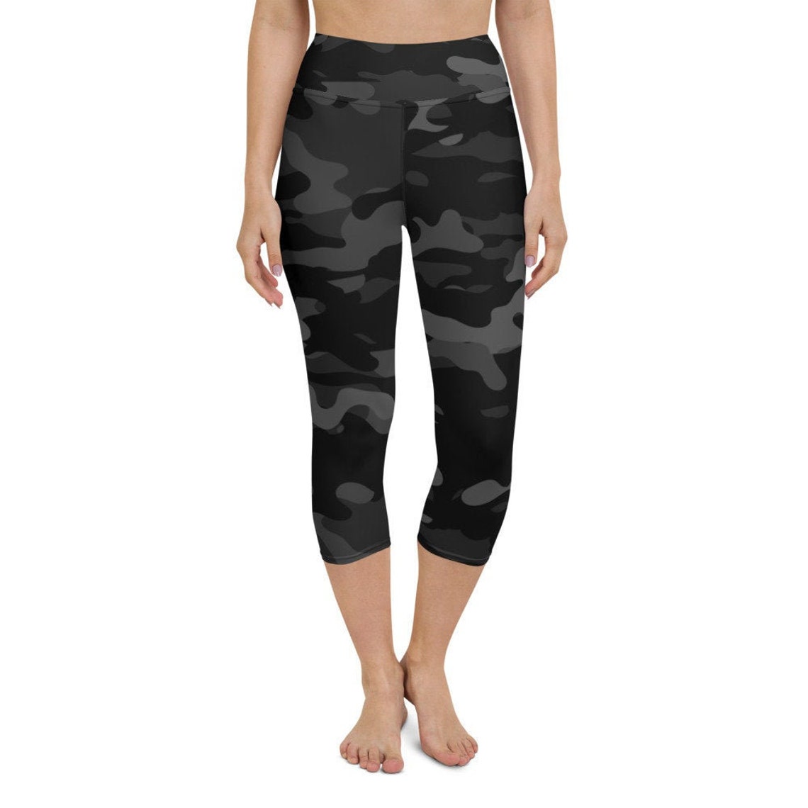 Black Camouflage Yoga Capri Leggings Etsy