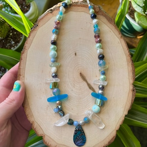 Butterfly Madness Aqua Aura Quartz Crystal Beaded Necklace
