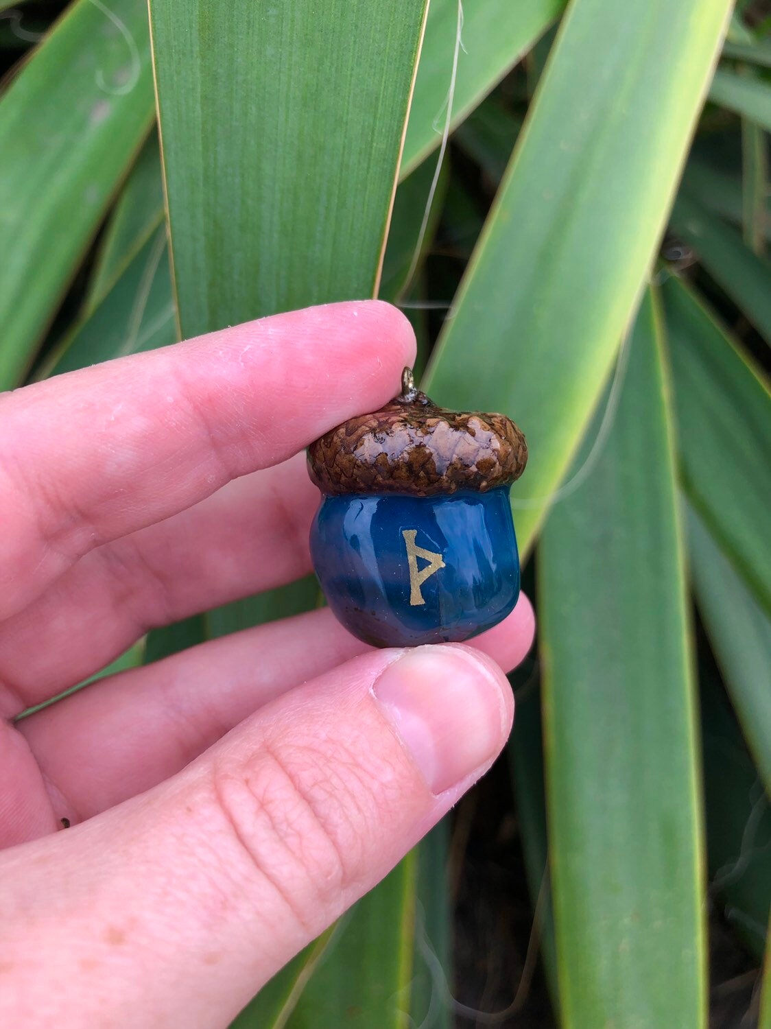 Blue Agate Rune Symbol Acorn Pendant - Etsy