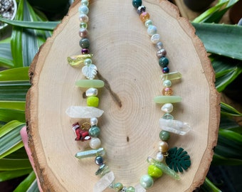 Forest Nymph Aqua Aura Crystal Necklace