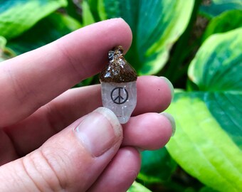 Quartz Peace Sign Mini Acorn Pendant