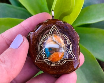 Spiny Oyster Copper Turquoise Pinecone Pendant - Small