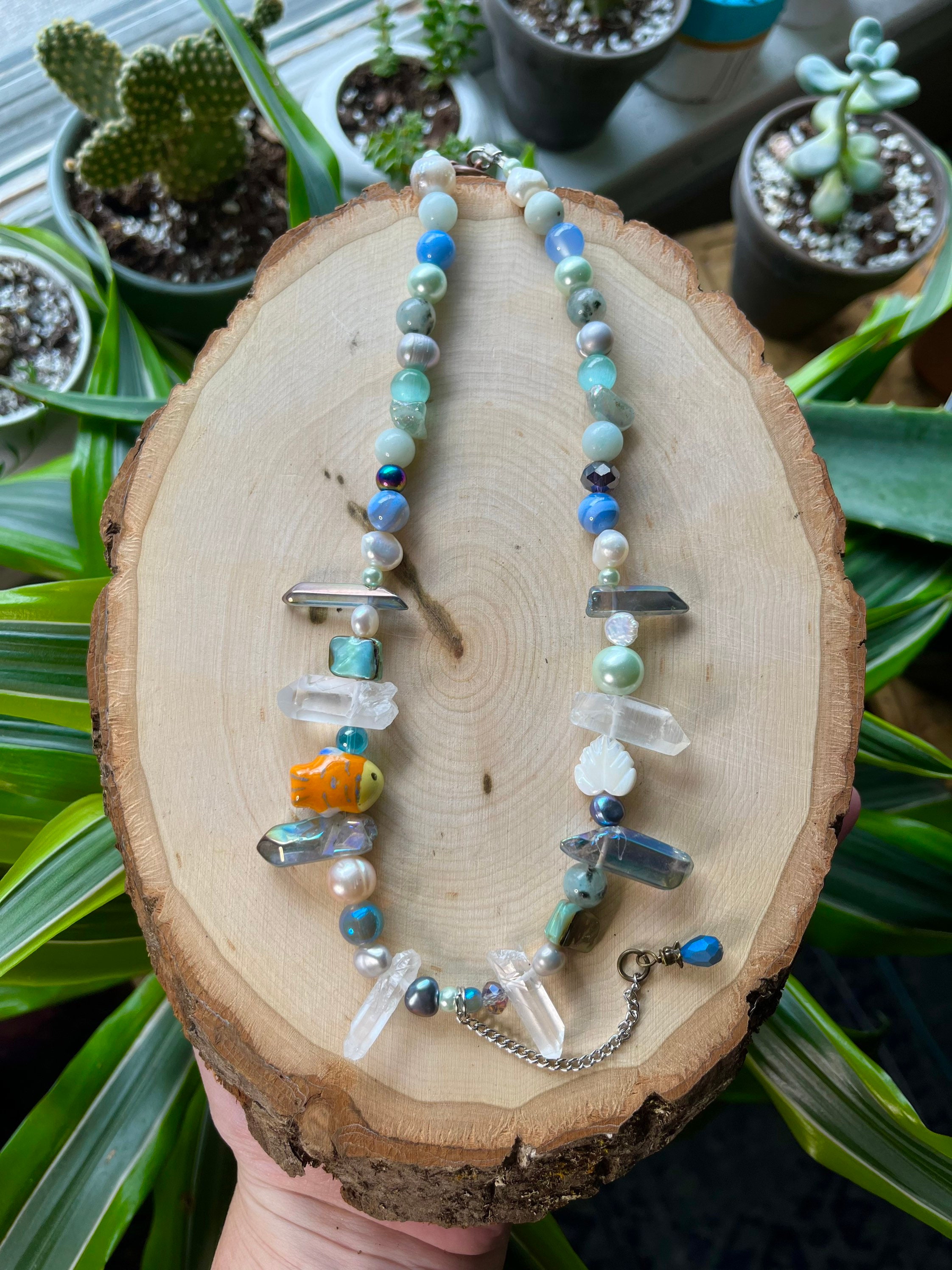 aqua beaded necklace