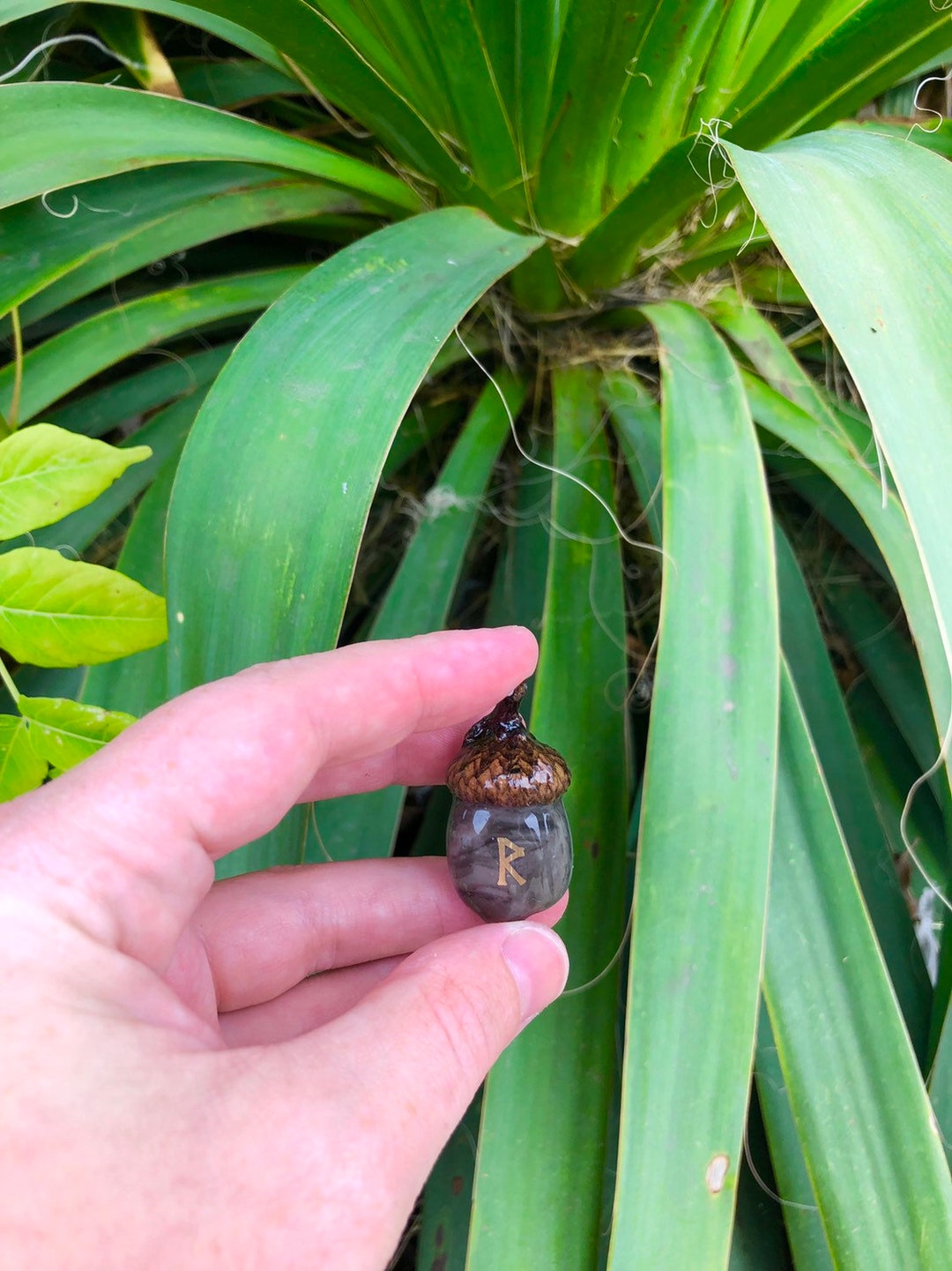 Camouflage Jasper Rune Symbol Acorn Pendant - Etsy