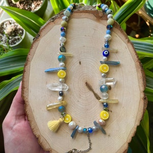 Limoncello Aqua Aura Quartz Crystal Beaded Necklace