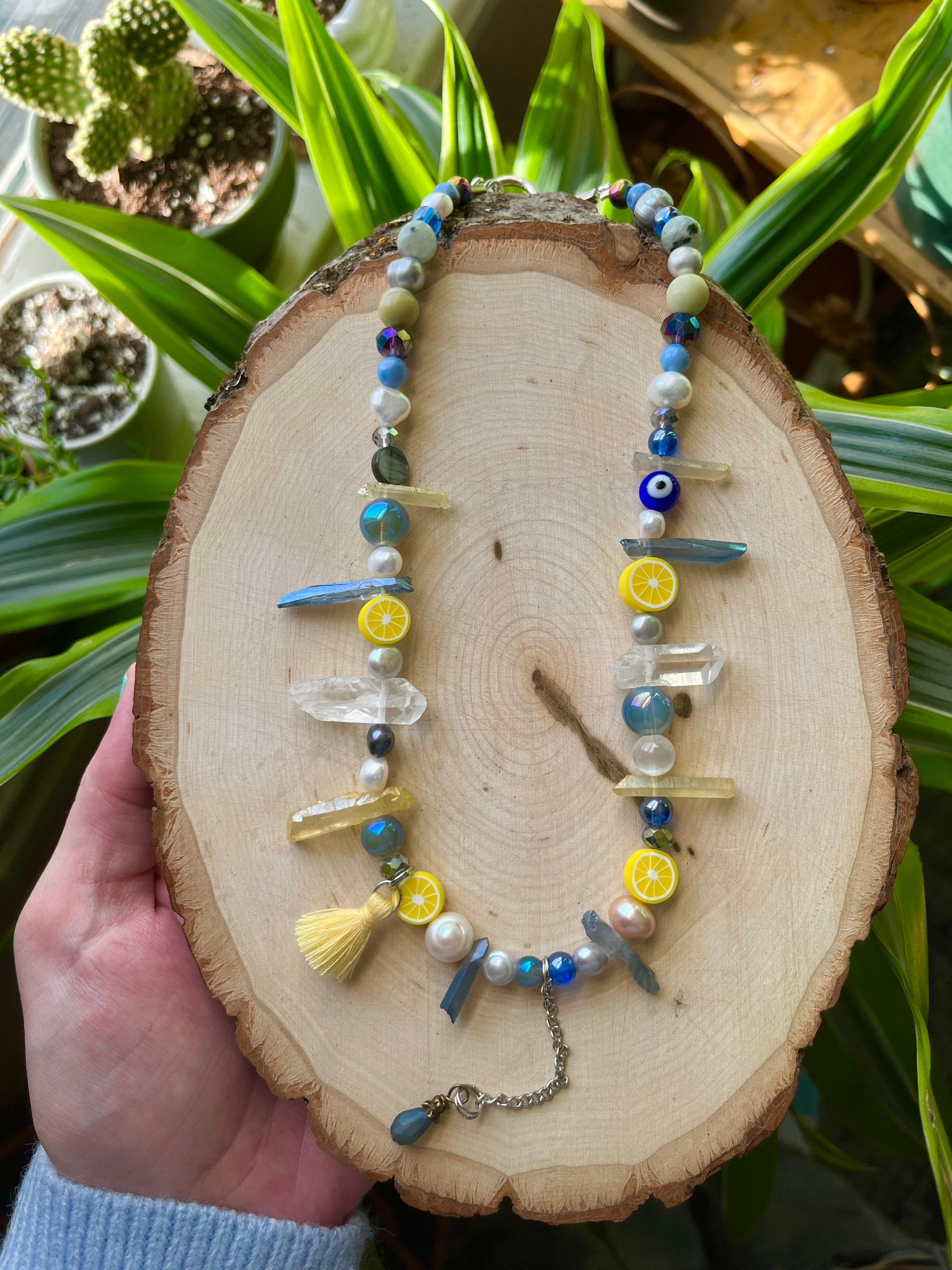 aqua beaded necklace