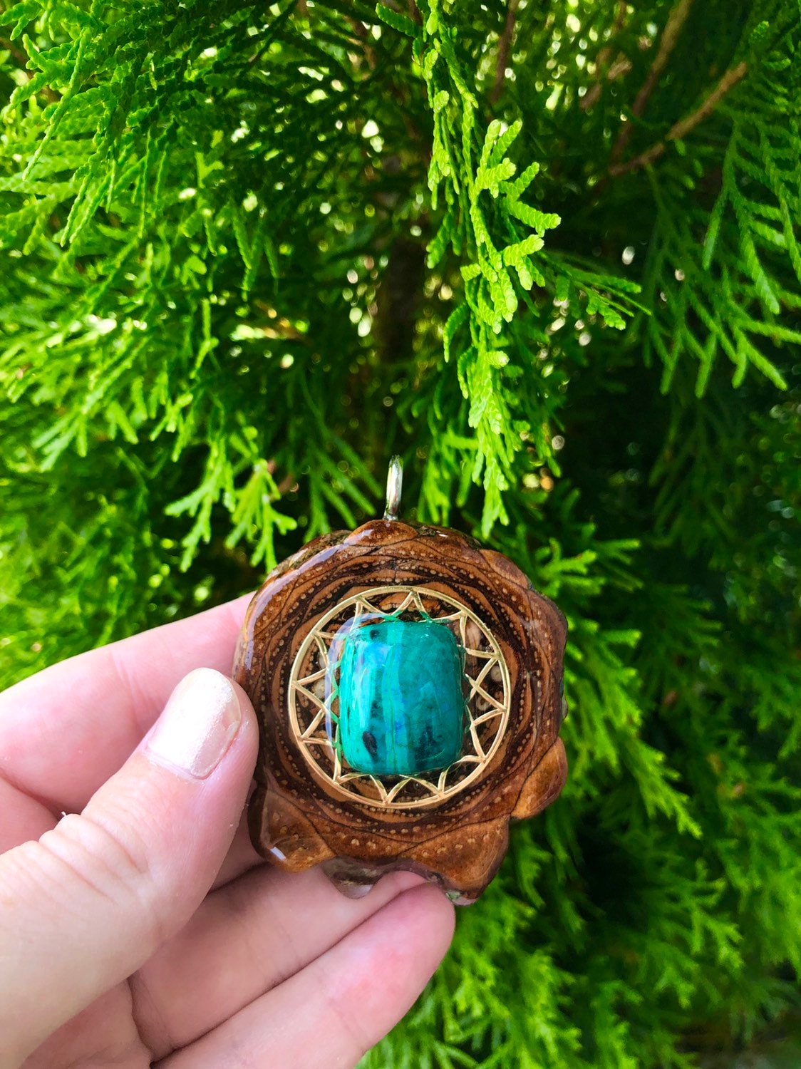 Chrysocolla Pinecone Pendant - Medium